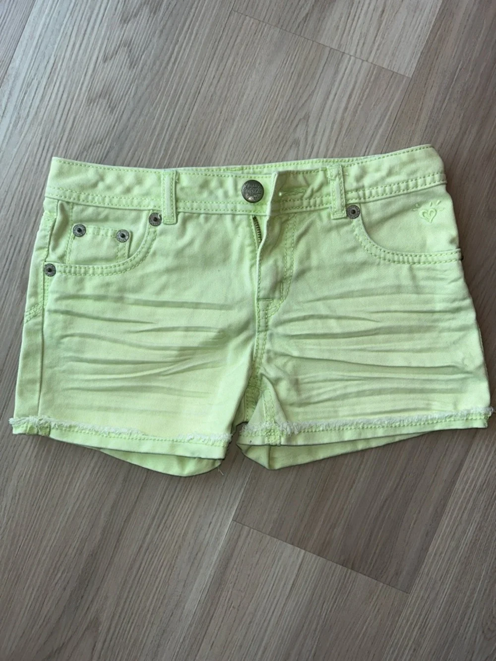 Justice Girls' Denim Cotton Cut Off Shorts XS 5/6 Green Frayed Hem Casual Summer